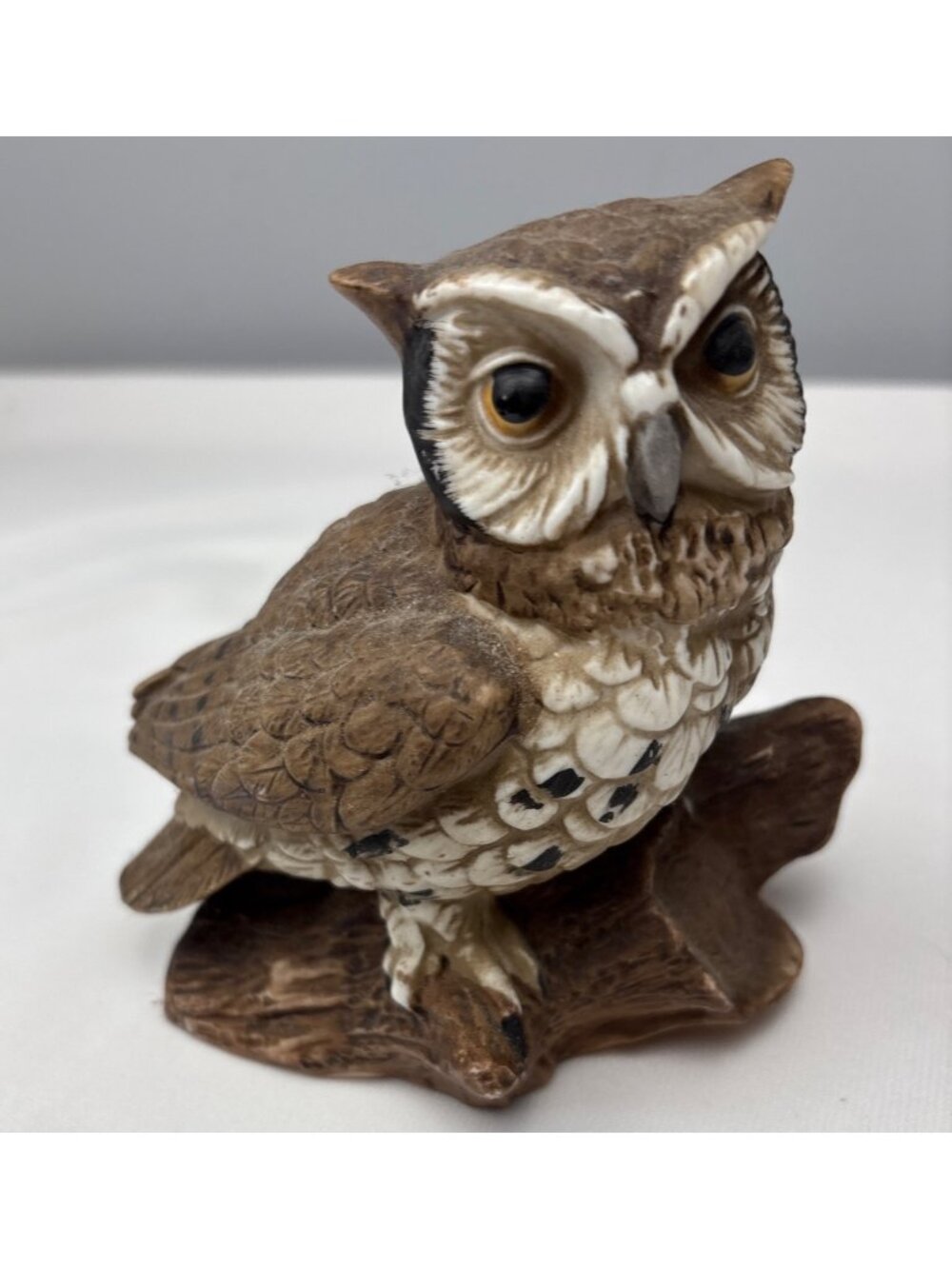 Homco Owl Figurine Brown Porcelain Vintage Taiwan Detailed Textured Collectible